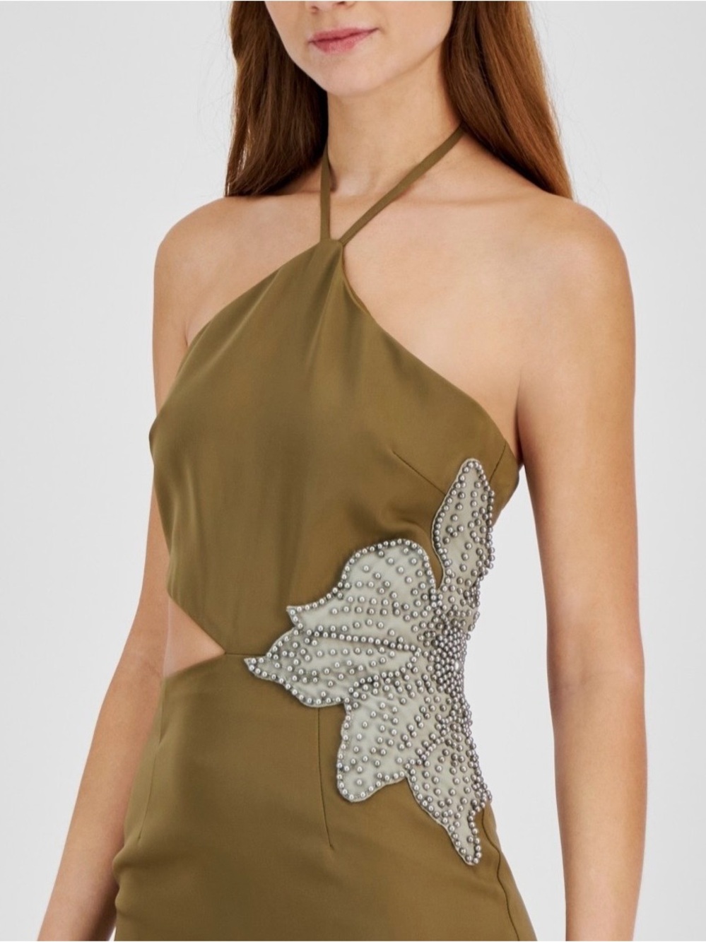 Avec Les Filles Olive Dress with Silver Beaded Applique